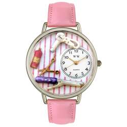 Whimsical Womens Beautician Theme Pink Leather Watch  