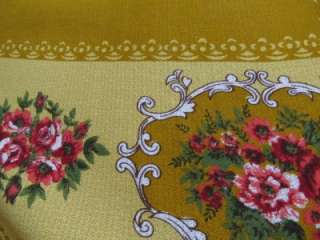 Vintage Retro Mustard Coloured Large Rectangle Floral Table Cloth 