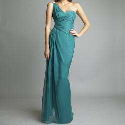 Issue New York Womens Teal Pleated One shoulder Evening Gown 