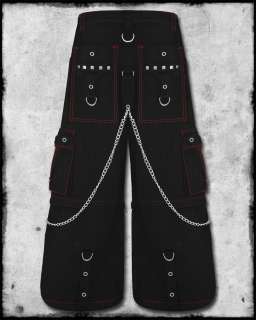  RED CHAOS GOTH RAVE CYBER CHAIN STUD STRAP BAGGY TROUSERS PANTS  
