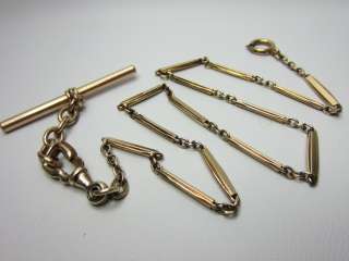 Antique Ylw Gold Filled Bar Link Watch Chain w/T Bar  