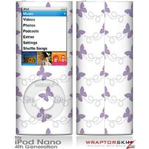 iPod Nano 4G Skin   Pastel Butterflies Purple on White Skin and Screen 