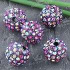 Ps756 5PCS PURPLE CRYSTAL DISCO BALL SPACER CHARMS BEADS FIT BRACELET 
