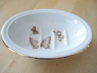 MADE IN JAPAN PORCELAIN GOLD BUTTERFLIES OVAL SOAP DISH  