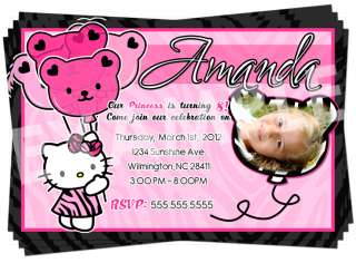 Hello Kitty Zebra Birthday Party Pink Invitation Printable / Digital 