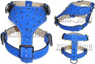 Large Suede Leather Dog Harness Spiked Pitbull  