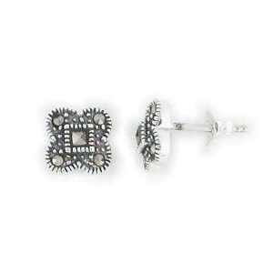  Silverflake  Marcasite Earrings Four Leaf Clover Design Jewelry