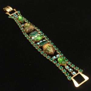    Colored Rhinestone Vintage Set Necklace Bracelet & Earrings  