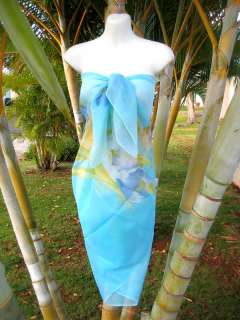   BLUE ORANGE FLORALS Hawaii Pareo Beach Cover up Skirt Dress  