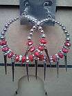 BASKETBALL WIVES HOOP EARRINGS WITH SPIKES~SILVER & RED