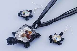 6set Turtle Murano Foil Glass Pendant Necklace Earrings  