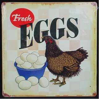 RETRO Metal DAIRY Ad Sign FRESH EGGS Tin CHICKEN Signs  
