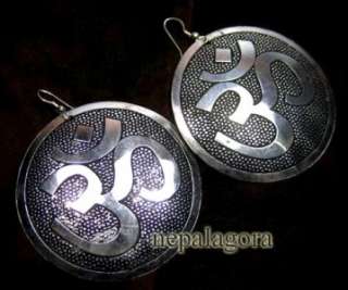 E2285 Om Silvertone DISC Boho Earrings indian jewelry  