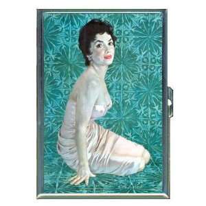 Exotic 1950s Brunette Pin Up ID Holder, Cigarette Case or Wallet MADE 