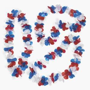 10 HAWAIIAN LEIs (PATRIOTIC RED WHITE BLUE)JULY 4TH NEW  
