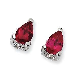   Silver Pear Shape Synthetic Ruby & Cz Post Earrings Cheryl M Jewelry