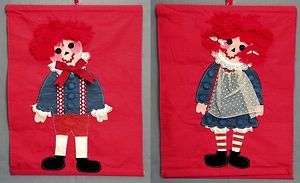 Vtg 70s Raggedy Ann and Andy Fabric Banner Arts Crafts  