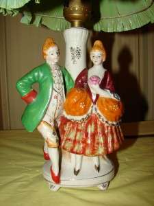 Vintage Porcelain Victorian Man Woman Hand Painted Japan Table Lamp 