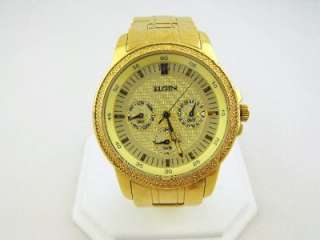 Elgin Stainless Steel Mens Gold Tone Chronograph Watch Gents  