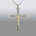 Stainless Steel and 14K Gold Crucifix Pendant