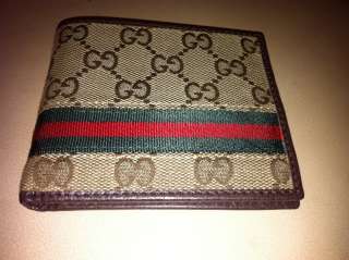 Authentic Gucci Mens Bi fold Web Wallet Brown Beige  