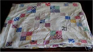 Vintage Patchwork Quilt Top Hand Pieced 92 x 72 Old Cotton Fabrics 