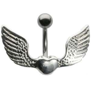  14G 3/8 Silver Heart with Wings Curved Barbell Jewelry