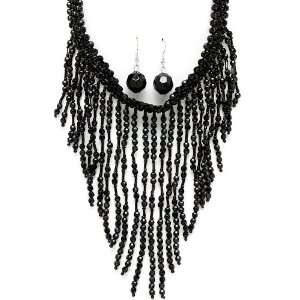   Gypsy Indian style black beads fringe choker necklace 