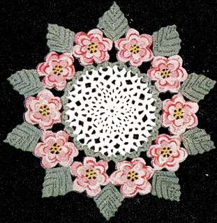 Vintage Crochet PATTERN Irish Rose Flower Leaf Doily  
