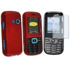   For Lg Cosmos Vn250 Red Rubberized Hard Case + Lcd Shield Screen Guard
