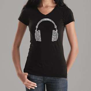  Los Angeles Pop Art Womens Headphones V neck Shirt at 