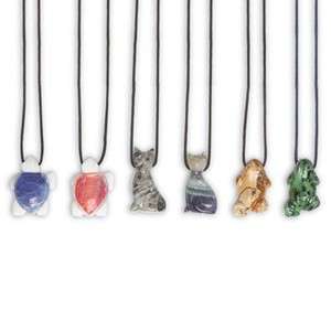 Carved Gemstone Pendants with String and Case  