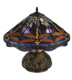 Dragonfly Cone Tiffany Style Stained Glass Table Lamp 16H  