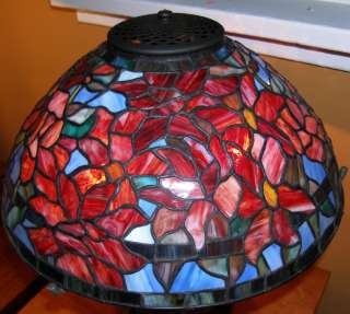 Tiffany Reproduction Stained Glass Peony Lamp Shade Reds Blues 16 