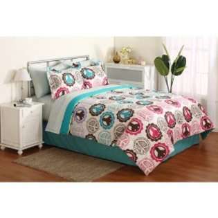  Bedding Girl Pink Purple Lime Green Teal Peace Sign Twin Comforter Set