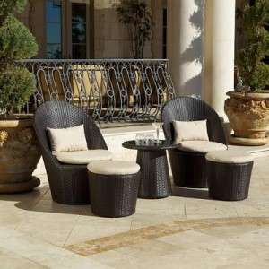 Portofino 5 piece Chat Outdoor Patio Set w/ 2 Chairs,2 Ottomans & Side 