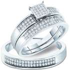   Men & Lady Diamond Engagement Rings Set Wedding Sterling Silver 1/3ct