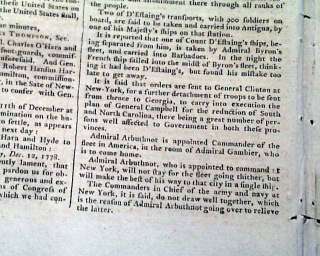   WAR Newspaper EDINBURGH Scotland George Washington Prisoners  