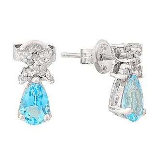 Blue Topaz and 10K White Gold Teardrop Earrings with Diamond Accents 
