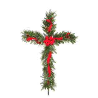   Latin Cross Artificial Tree with Red Bow   Clear Lights 