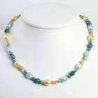   Sterling Silver Blue Jade/Citrine/Multicolored Cultured Pearl Necklace