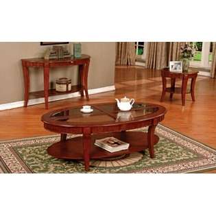 Cherry finish wood coffee table with glass inlay insert  Asia Direct 