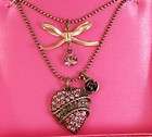 Betsey Johnson Jewelry Pink Crystal Heart Love 2 layer 