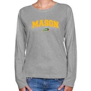 George Mason Patriots Ladies Ash Logo Arch Long Sleeve Classic Fit T 