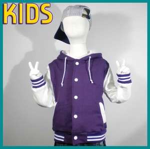 Kids New Hoodie Cotton Baseball Jacket (size 4,5,6,7/Purple&White/Made 