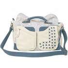   Hydrangea Denim Messenger Diaper Bag with Changing Pad by Amy Kathryn