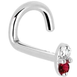   LEFT Nostril   14K White Gold Red 1.5mm CZ Marquise Nose Ring Jewelry