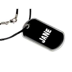  Jane   Name Military Dog Tag Black Satin Cord Necklace 