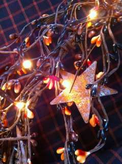 Pipberry Garland rusty stars Teeny seed lights 40 inch black gold rust 