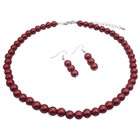    Red Passionate Adorable Pearls Necklace Earrings Set